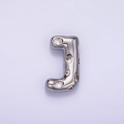Silver Plated 20mm Clear CZ Chubby Balloon Initial Letter Pendant | A-A1028-A-A1040