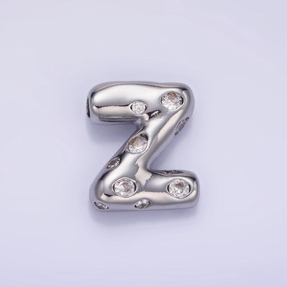 Silver Plated 20mm Clear CZ Chubby Balloon Initial Letter Pendant | A-A1028-A-A1040