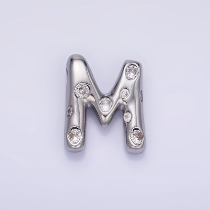 Silver Plated 20mm Clear CZ Chubby Balloon Initial Letter Pendant | A-A1028-A-A1040