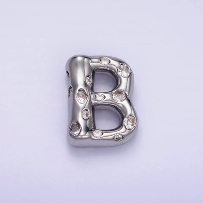 Silver Plated 20mm Clear CZ Chubby Balloon Initial Letter Pendant | A-A1028-A-A1040