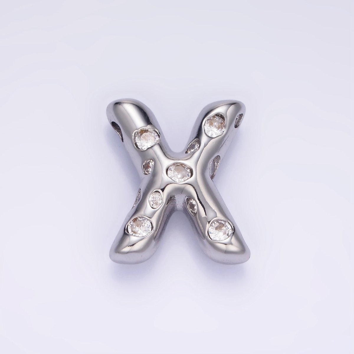 Silver Plated 20mm Clear CZ Chubby Balloon Initial Letter Pendant | A-A1028-A-A1040