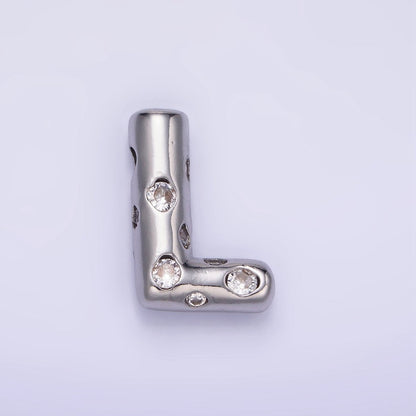 Silver Plated 20mm Clear CZ Chubby Balloon Initial Letter Pendant | A-A1028-A-A1040
