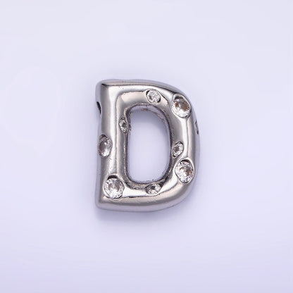 Silver Plated 20mm Clear CZ Chubby Balloon Initial Letter Pendant | A-A1028-A-A1040