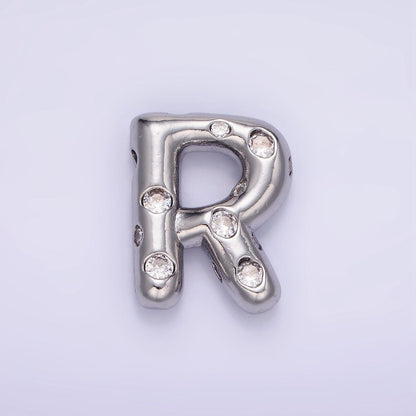 Silver Plated 20mm Clear CZ Chubby Balloon Initial Letter Pendant | A-A1028-A-A1040