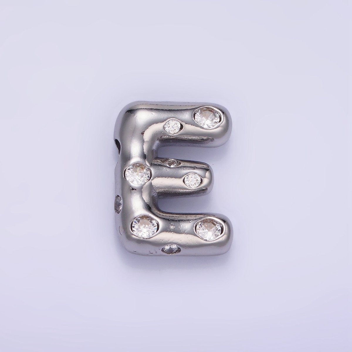 Silver Plated 20mm Clear CZ Chubby Balloon Initial Letter Pendant | A-A1028-A-A1040