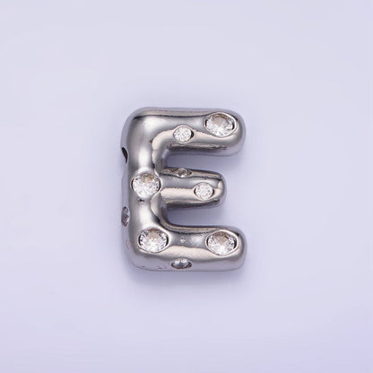 Silver Plated 20mm Clear CZ Chubby Balloon Initial Letter Pendant | A-A1028-A-A1040