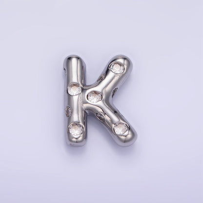 Silver Plated 20mm Clear CZ Chubby Balloon Initial Letter Pendant | A-A1028-A-A1040