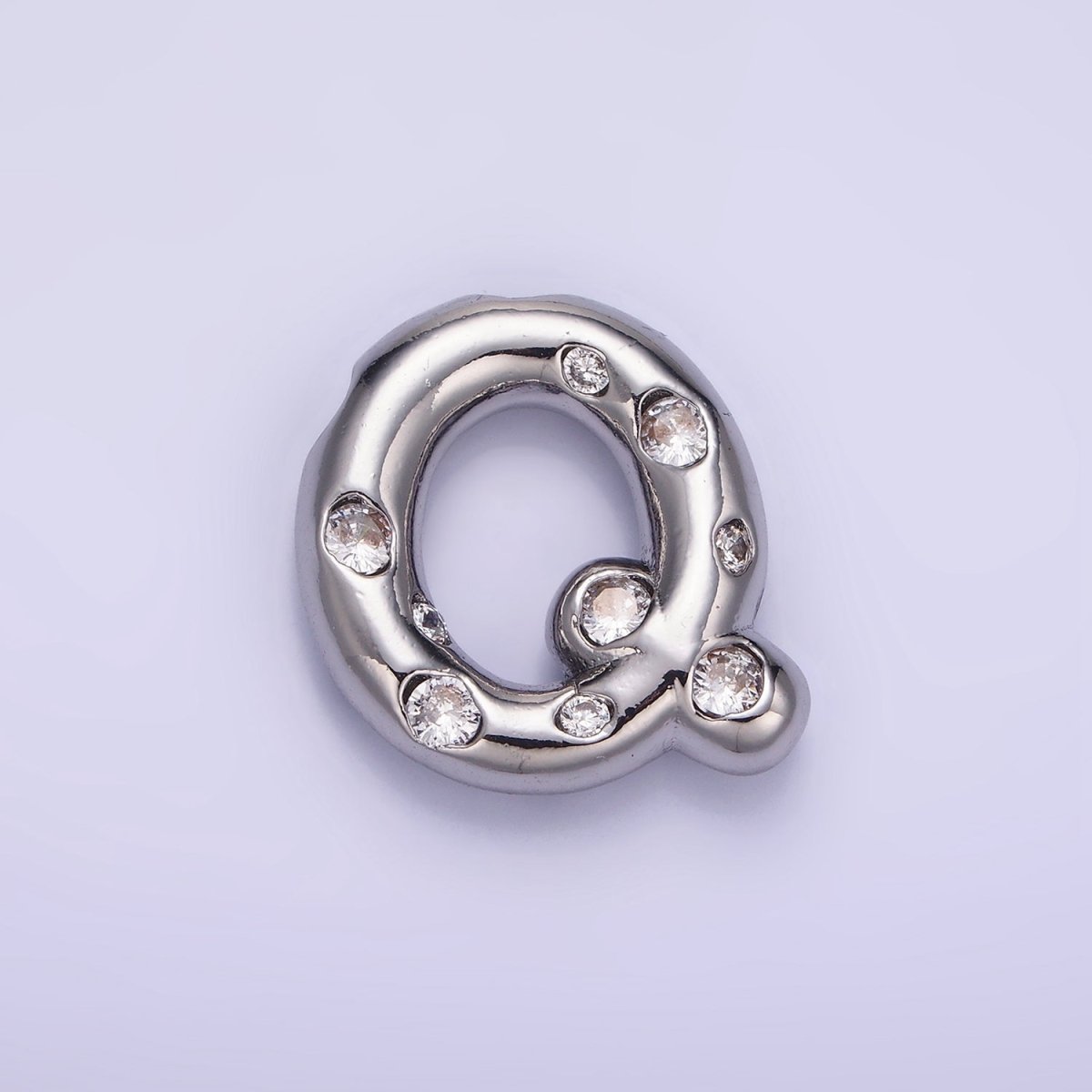 Silver Plated 20mm Clear CZ Chubby Balloon Initial Letter Pendant | A-A1028-A-A1040