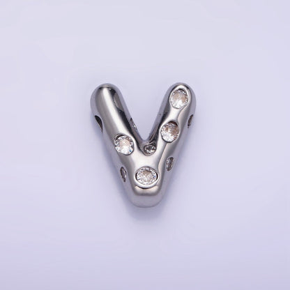 Silver Plated 20mm Clear CZ Chubby Balloon Initial Letter Pendant | A-A1028-A-A1040