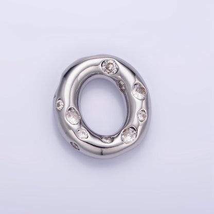 Silver Plated 20mm Clear CZ Chubby Balloon Initial Letter Pendant | A-A1028-A-A1040