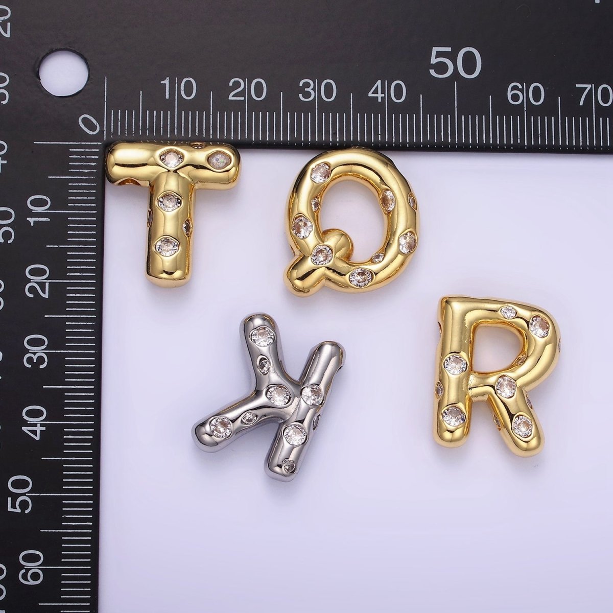 Silver Plated 20mm Clear CZ Chubby Balloon Initial Letter Pendant | A-A1028-A-A1040
