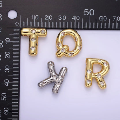 Silver Plated 20mm Clear CZ Chubby Balloon Initial Letter Pendant | A-A1028-A-A1040