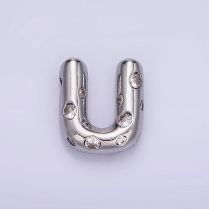 Silver Plated 20mm Clear CZ Chubby Balloon Initial Letter Pendant | A-A1028-A-A1040
