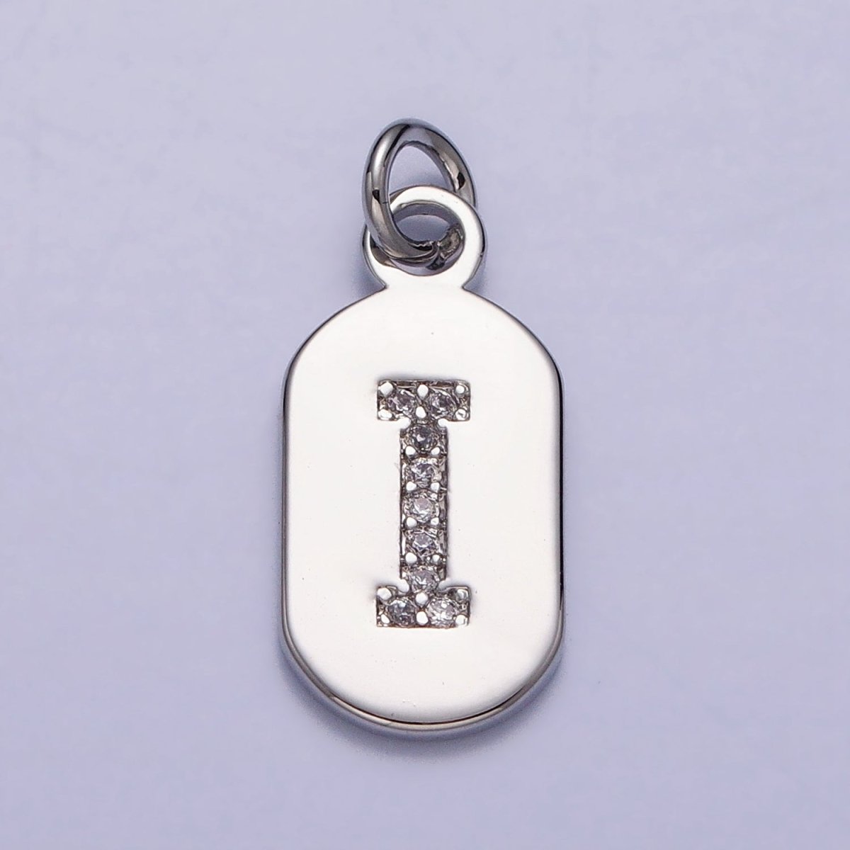 Silver Rectangular Tag CZ Clear Micro Paved Personalized Initial Alphabet Name Tag Charm | A-A1887-A-A1899