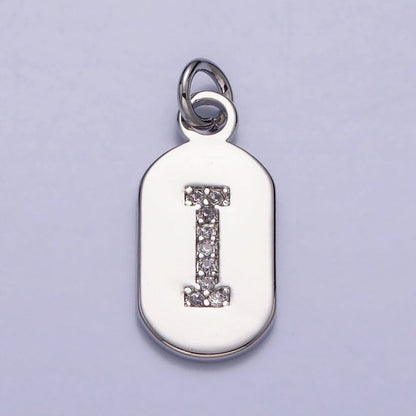 Silver Rectangular Tag CZ Clear Micro Paved Personalized Initial Alphabet Name Tag Charm | A-A1887-A-A1899
