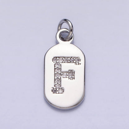 Silver Rectangular Tag CZ Clear Micro Paved Personalized Initial Alphabet Name Tag Charm | A-A1887-A-A1899