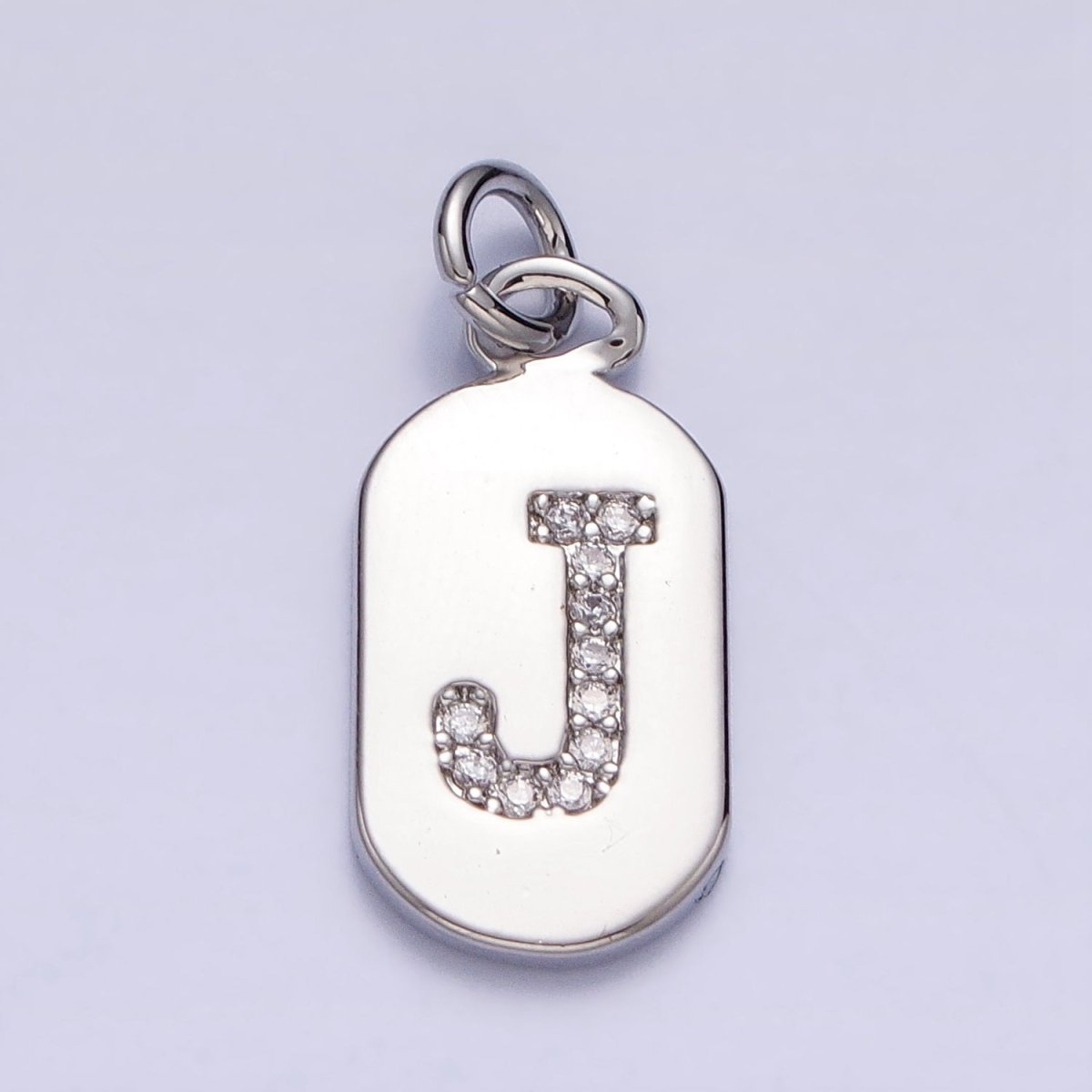 Silver Rectangular Tag CZ Clear Micro Paved Personalized Initial Alphabet Name Tag Charm | A-A1887-A-A1899