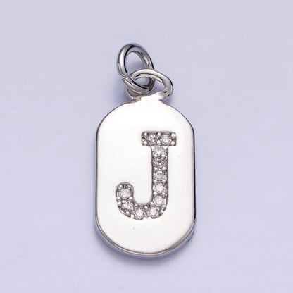 Silver Rectangular Tag CZ Clear Micro Paved Personalized Initial Alphabet Name Tag Charm | A-A1887-A-A1899