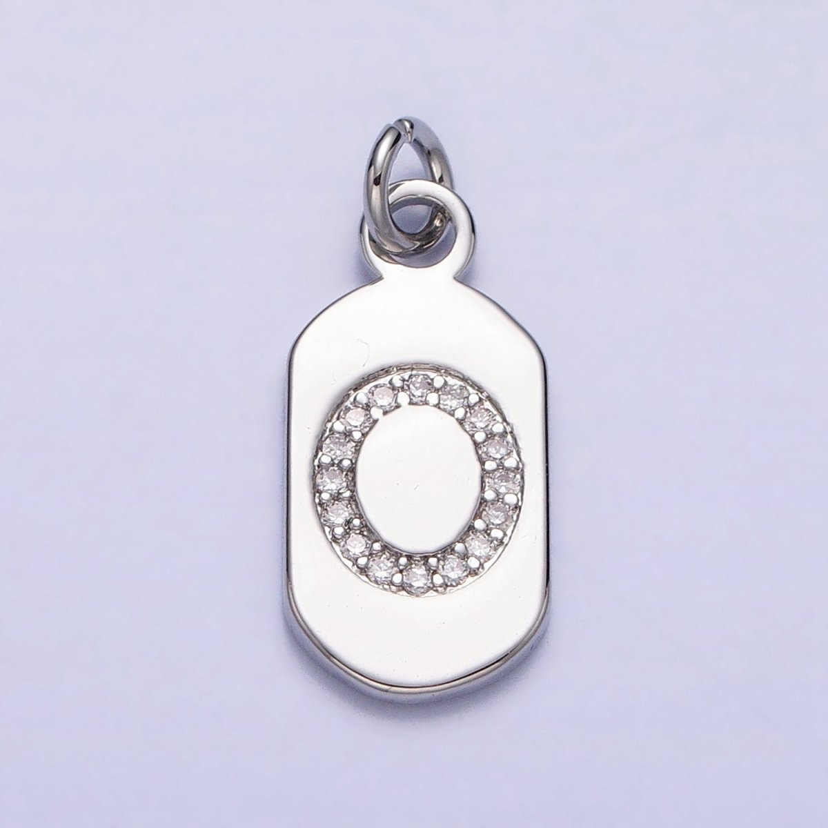 Silver Rectangular Tag CZ Clear Micro Paved Personalized Initial Alphabet Name Tag Charm | A-A1887-A-A1899