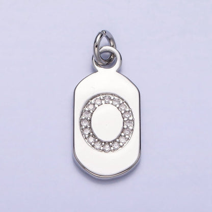 Silver Rectangular Tag CZ Clear Micro Paved Personalized Initial Alphabet Name Tag Charm | A-A1887-A-A1899