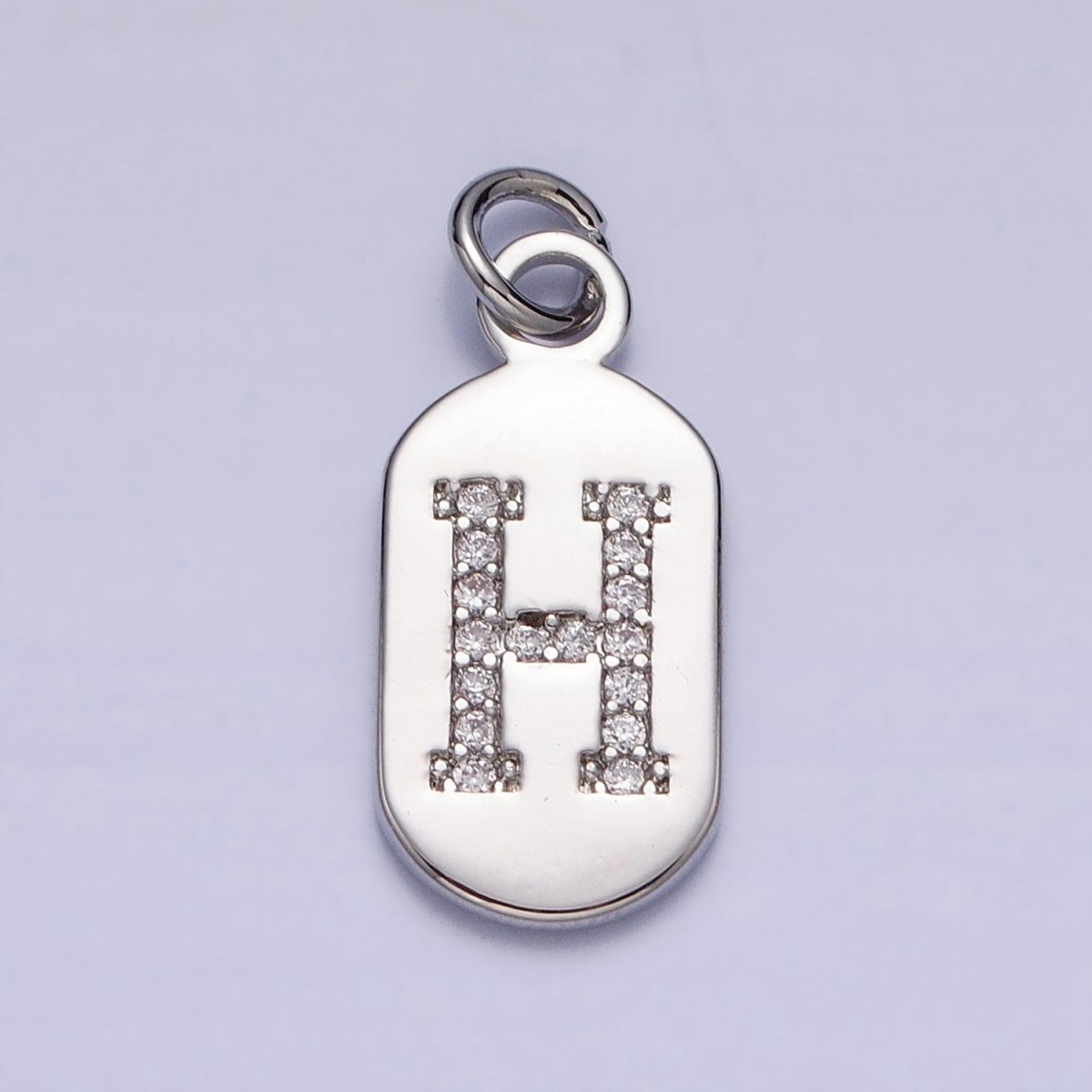 Silver Rectangular Tag CZ Clear Micro Paved Personalized Initial Alphabet Name Tag Charm | A-A1887-A-A1899