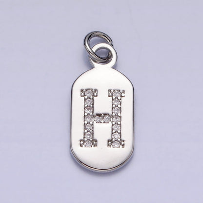 Silver Rectangular Tag CZ Clear Micro Paved Personalized Initial Alphabet Name Tag Charm | A-A1887-A-A1899