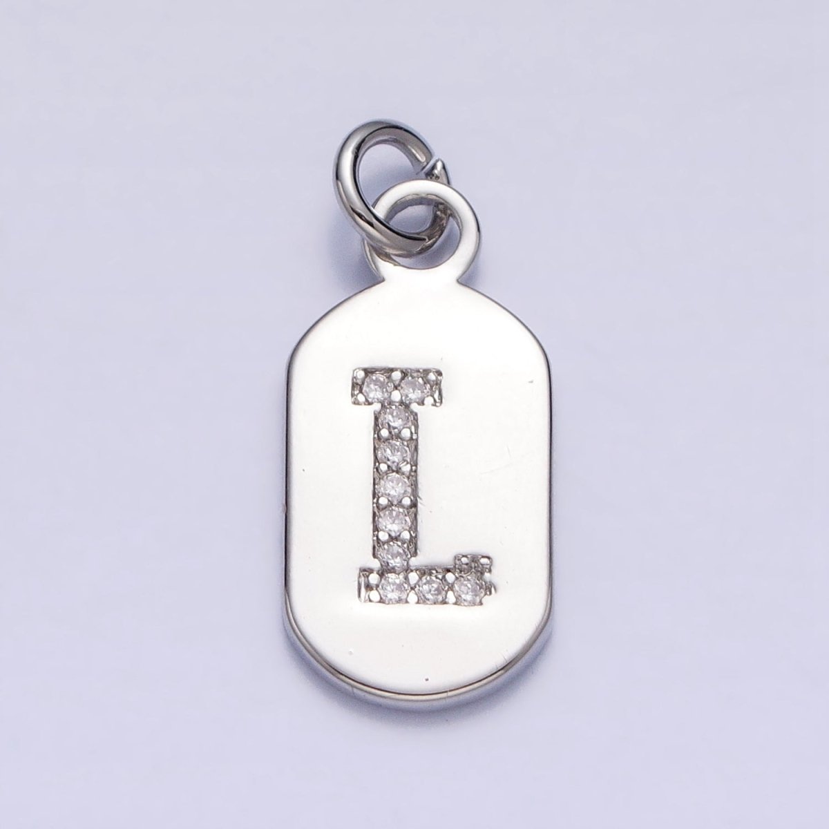 Silver Rectangular Tag CZ Clear Micro Paved Personalized Initial Alphabet Name Tag Charm | A-A1887-A-A1899