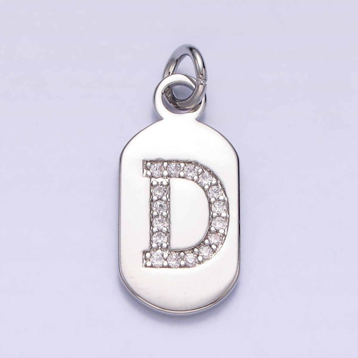 Silver Rectangular Tag CZ Clear Micro Paved Personalized Initial Alphabet Name Tag Charm | A-A1887-A-A1899