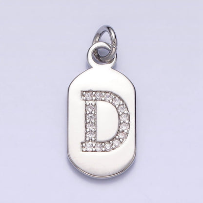 Silver Rectangular Tag CZ Clear Micro Paved Personalized Initial Alphabet Name Tag Charm | A-A1887-A-A1899