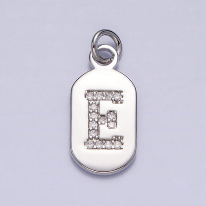 Silver Rectangular Tag CZ Clear Micro Paved Personalized Initial Alphabet Name Tag Charm | A-A1887-A-A1899