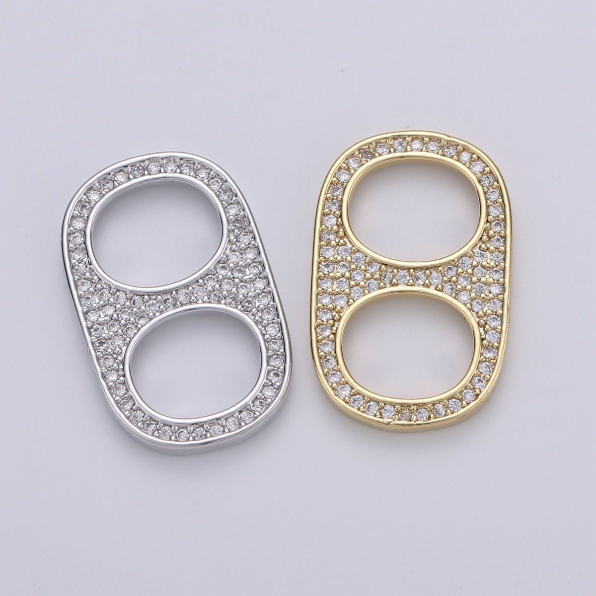 24K Gold Filled Micro Paved CZ Soda Pull Tab Link Charm in Gold &amp; Silver | C488 C489