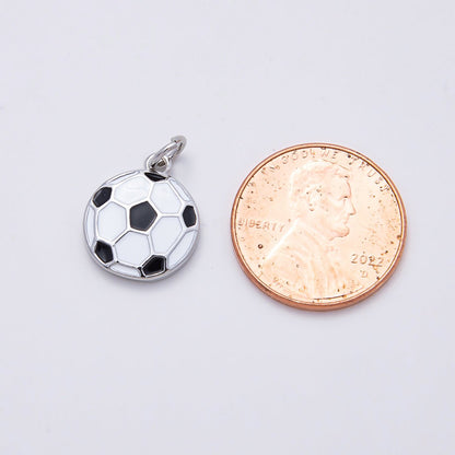 Silver Sports Soccer Football Enamel Charm | Charms-01111