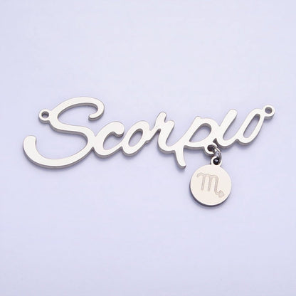 Silver Stainless Steel Zodiac Astrology Cursive Font Mini Symbol Connector Personalized Jewelry Making | A-A1385-A-A1390
