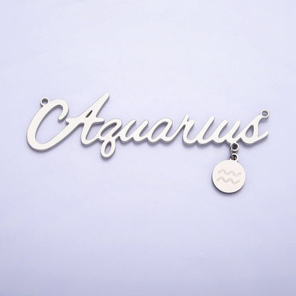 Silver Stainless Steel Zodiac Astrology Cursive Font Mini Symbol Connector Personalized Jewelry Making | A-A1385-A-A1390