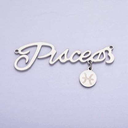 Silver Stainless Steel Zodiac Astrology Cursive Font Mini Symbol Connector Personalized Jewelry Making | A-A1385-A-A1390
