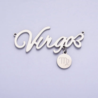 Silver Stainless Steel Zodiac Astrology Cursive Font Mini Symbol Connector Personalized Jewelry Making | A-A1385-A-A1390