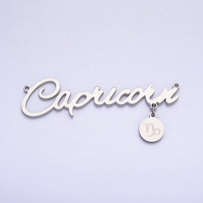 Silver Stainless Steel Zodiac Astrology Cursive Font Mini Symbol Connector Personalized Jewelry Making | A-A1385-A-A1390