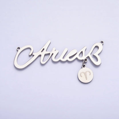 Silver Stainless Steel Zodiac Astrology Cursive Font Mini Symbol Connector Personalized Jewelry Making | A-A1385-A-A1390