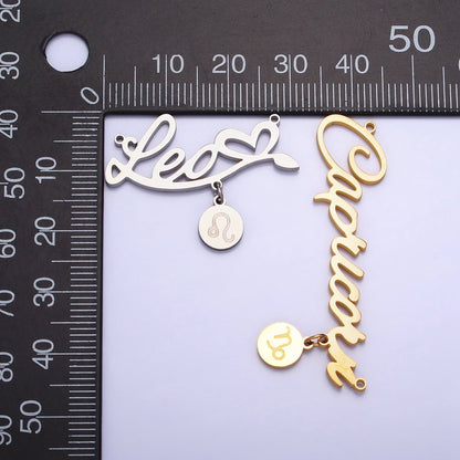 Silver Stainless Steel Zodiac Astrology Cursive Font Mini Symbol Connector Personalized Jewelry Making | A-A1385-A-A1390