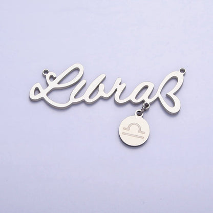 Silver Stainless Steel Zodiac Astrology Cursive Font Mini Symbol Connector Personalized Jewelry Making | A-A1385-A-A1390