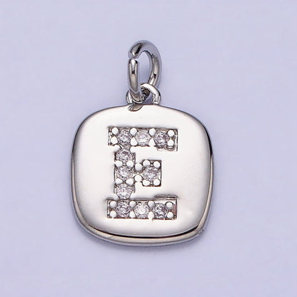 Silver Tag Square CZ Clear Micro Paved Initial Alphabet Dainty Personalized Name Tag Charm | A-266-A-278