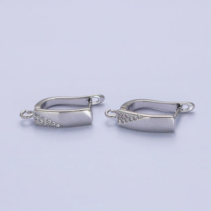 Silver Triangle Micro Paved Long Bar Open Loop English Lock Earrings Supply | Z-199