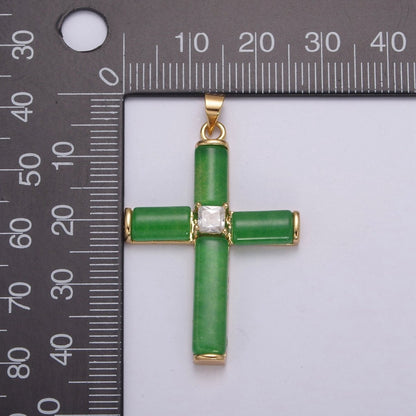 Simple Green Jade Cross Pendant for Necklace 24K Gold Filled Cross AH-347