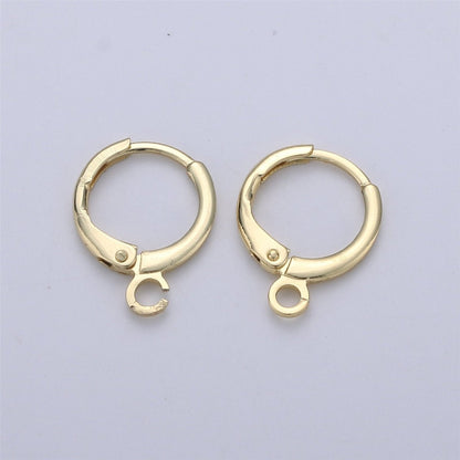 Simple Round 10mm One Touch Earring jewelry Making, Earring supplies 24K Gold Filled huggie hoop earring K-338 K-339 L-087 L-088