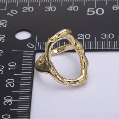 Simple Rustic Gold Oval Ring Hammered Chunky Geometric Jewelry Stackable Open Adjustbale Ring U-289