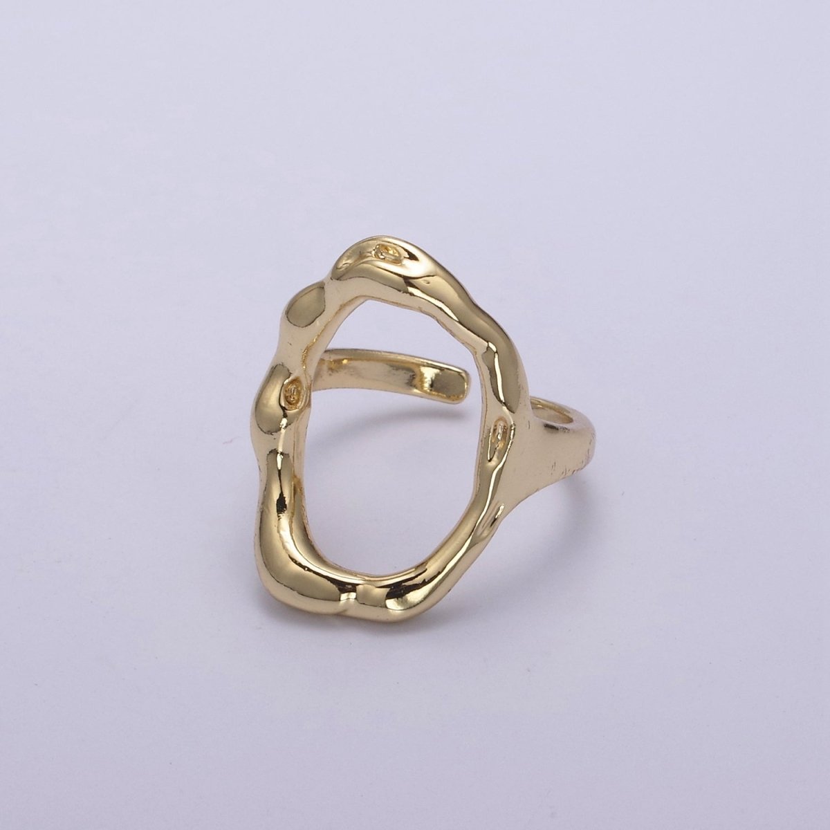 Simple Rustic Gold Oval Ring Hammered Chunky Geometric Jewelry Stackable Open Adjustbale Ring U-289