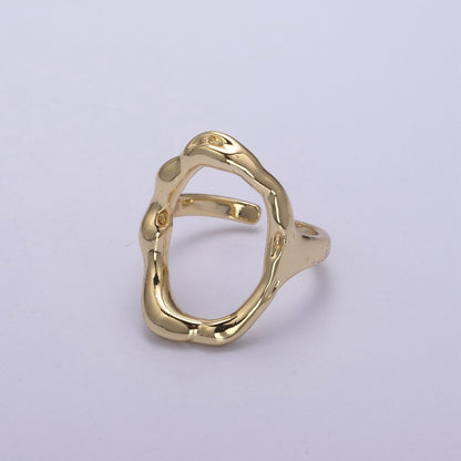 Simple Rustic Gold Oval Ring Hammered Chunky Geometric Jewelry Stackable Open Adjustbale Ring U-289