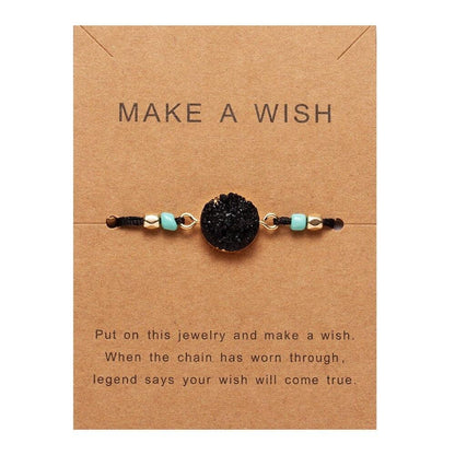 Simple Stone Charm Bracelet Colorful Black Red String Braided Couple Bracelets Wish Card Jewelry Handmade Woven Thread Rope String Nature Stone Beads Charm Bracelet Cuff Bangles With Message Card 18-30cm