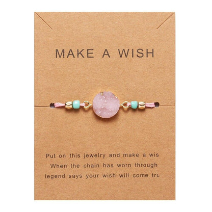 Simple Stone Charm Bracelet Colorful Black Red String Braided Couple Bracelets Wish Card Jewelry Handmade Woven Thread Rope String Nature Stone Beads Charm Bracelet Cuff Bangles With Message Card 18-30cm