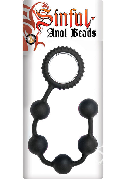 Sinful Silicone Black Anal Beads with Ring